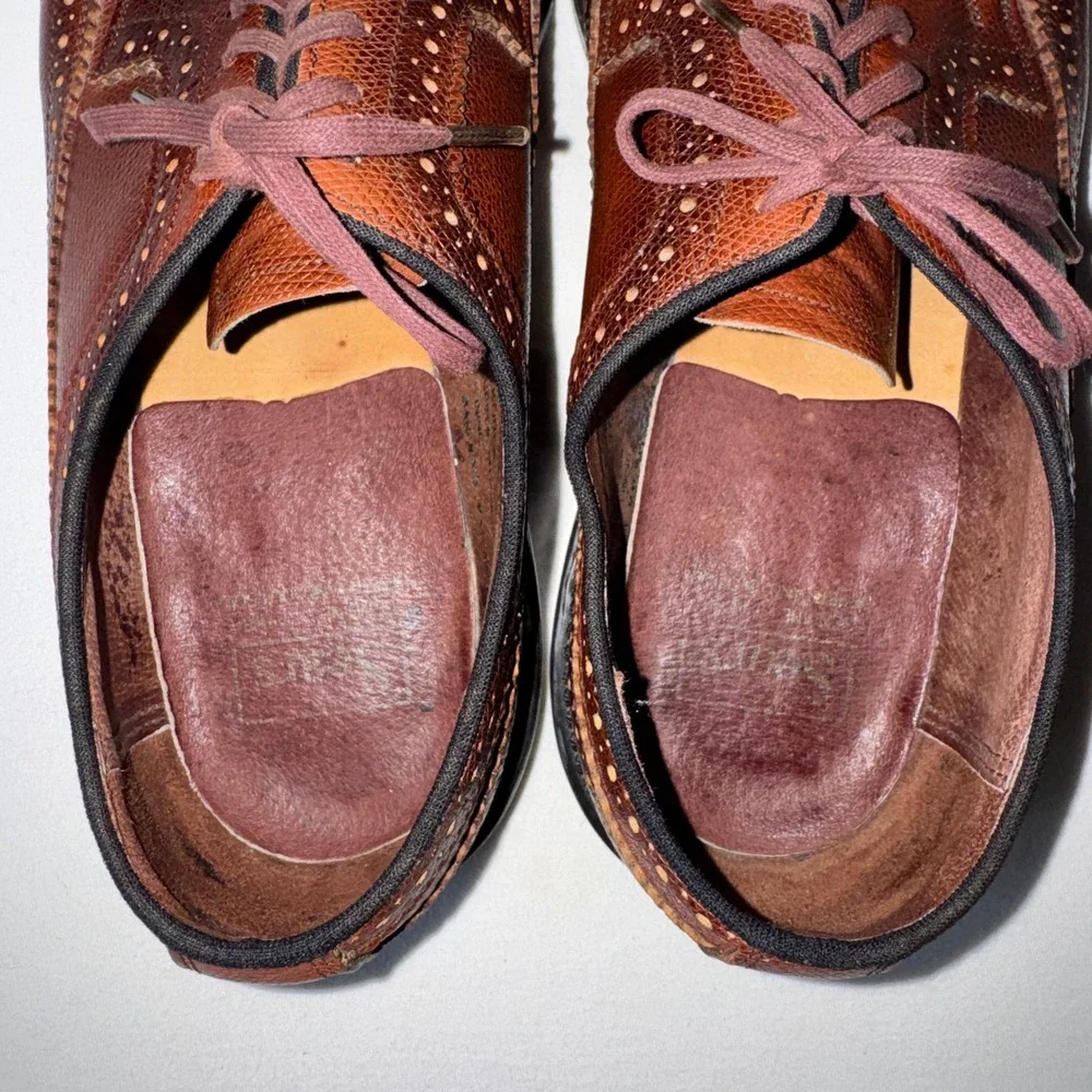 Vintage Sears Brogue Oxfords Men 10.5D Brown Leather Wingtip Dress Shoes Preppy